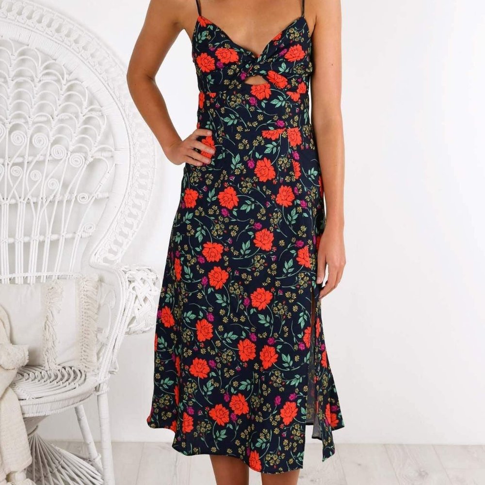Finders Keepers Hana Midi Dress Navy Floral
